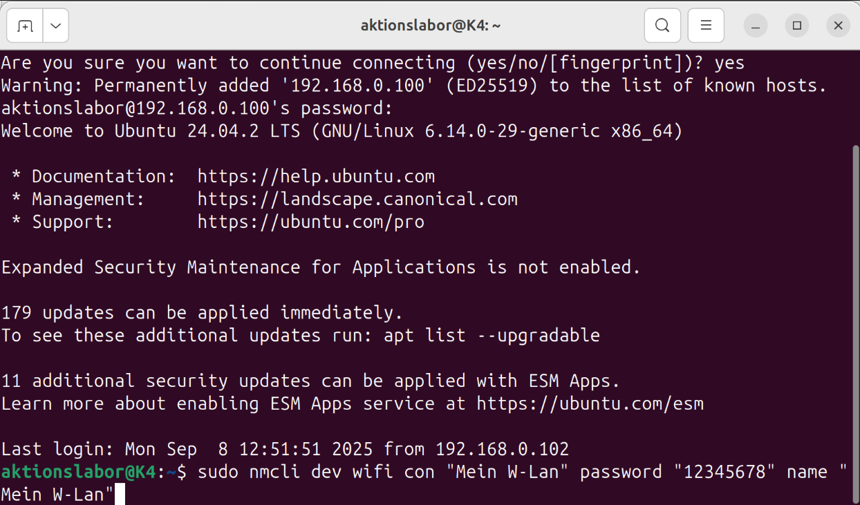Kommandozeile connect WiFi
